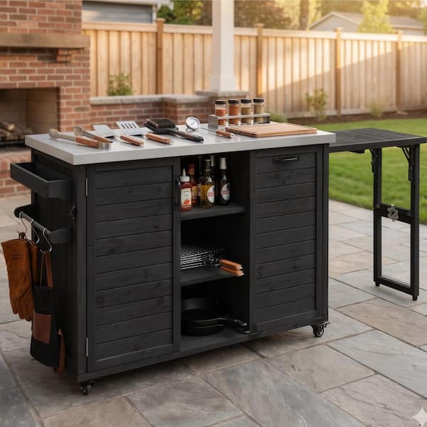 Ximuprmy Outdoor Black Stainless Steel 78 in. Kitchen Island with