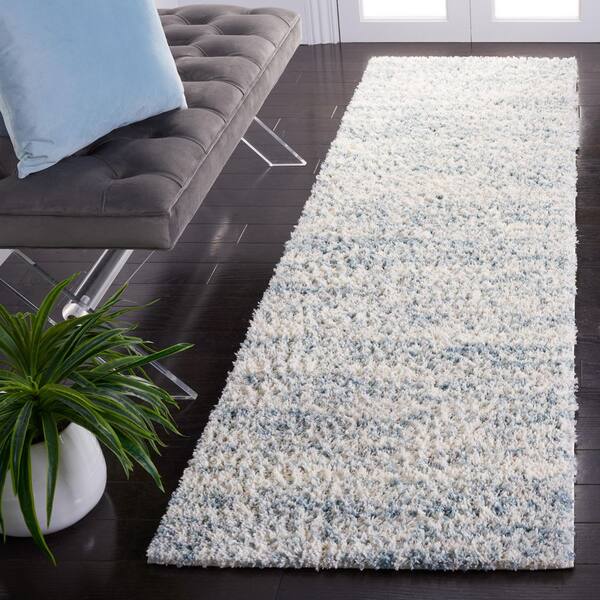 Berber Shag 2 ft. x 10 ft. Ivory/Light Aqua 2-Toned Solid Runner Rug