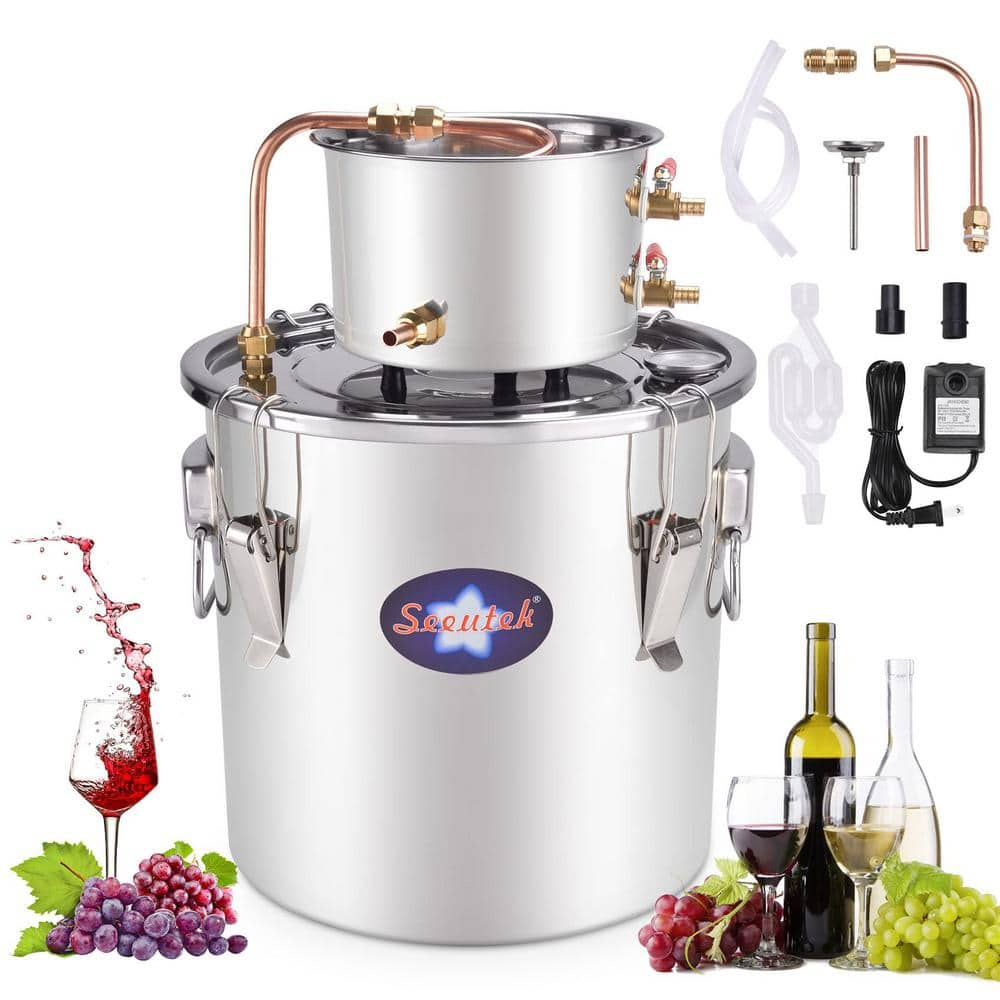 SEEUTEK Alcohol Still 3 Gal. Stainless Steel Water Alcohol Distiller Home Brewing Kit Build-in Thermometer for DIY Wine