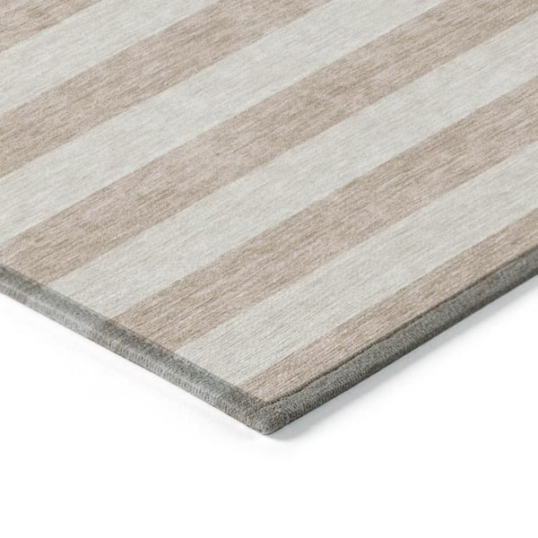 Beige 10 ft. x 14 ft. Woven Striped Polyester Rectangle Indoor/Outdoor Area Rug