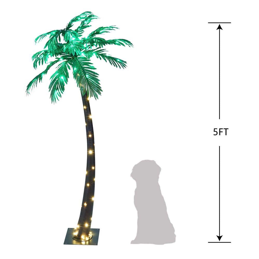 5-Foot Green LED Lighted Palm Tree with Plastic Leaves