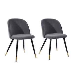 Zomba Grey Velvet Upholstered Black Metal Legs Side Dining Chairs (Set of 2)