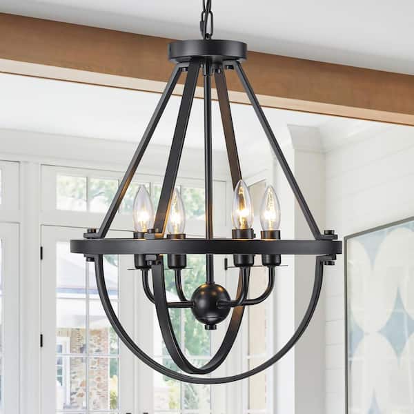 4-Light Matte Black Modern Industrial Lantern Hanging Pendant Light