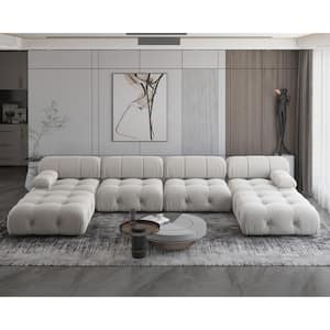 138.61 in. Square Arm 6-Piece U Shaped Velvet Modular Free Combination Sectional Sofa with Ottoman in Beige