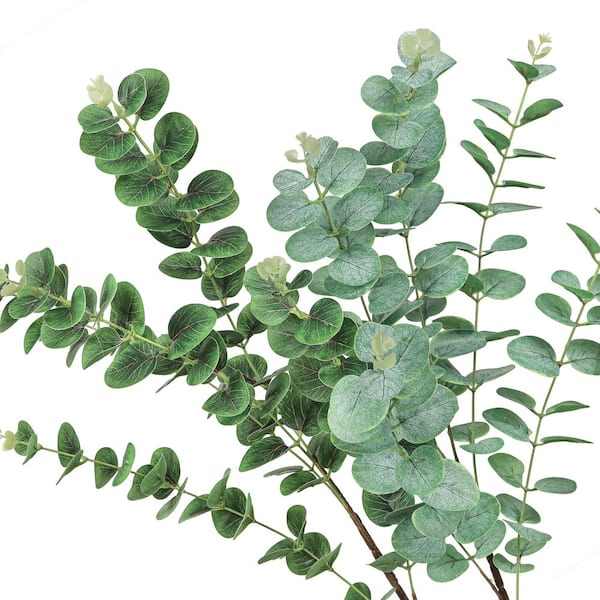 36 in. Natural Touch Frosted Green Artificial Eucalyptus Leaf Stem Plant Greenery Foliage Spray Branch (Set of 3)