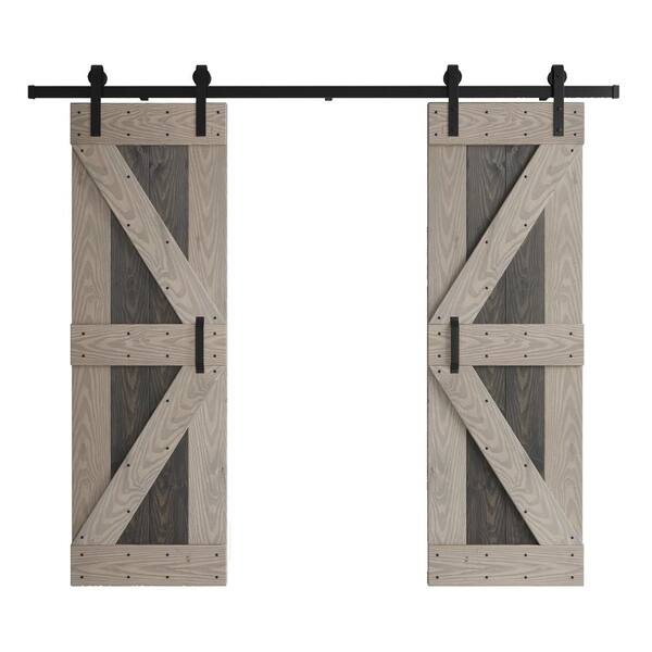 COAST SEQUOIA INC Coast Sequoia Embossing K Series 48 in. x 84 in. Dark Gray/Light Gray Knotty Wood Double Sliding Door with Hardware Kit