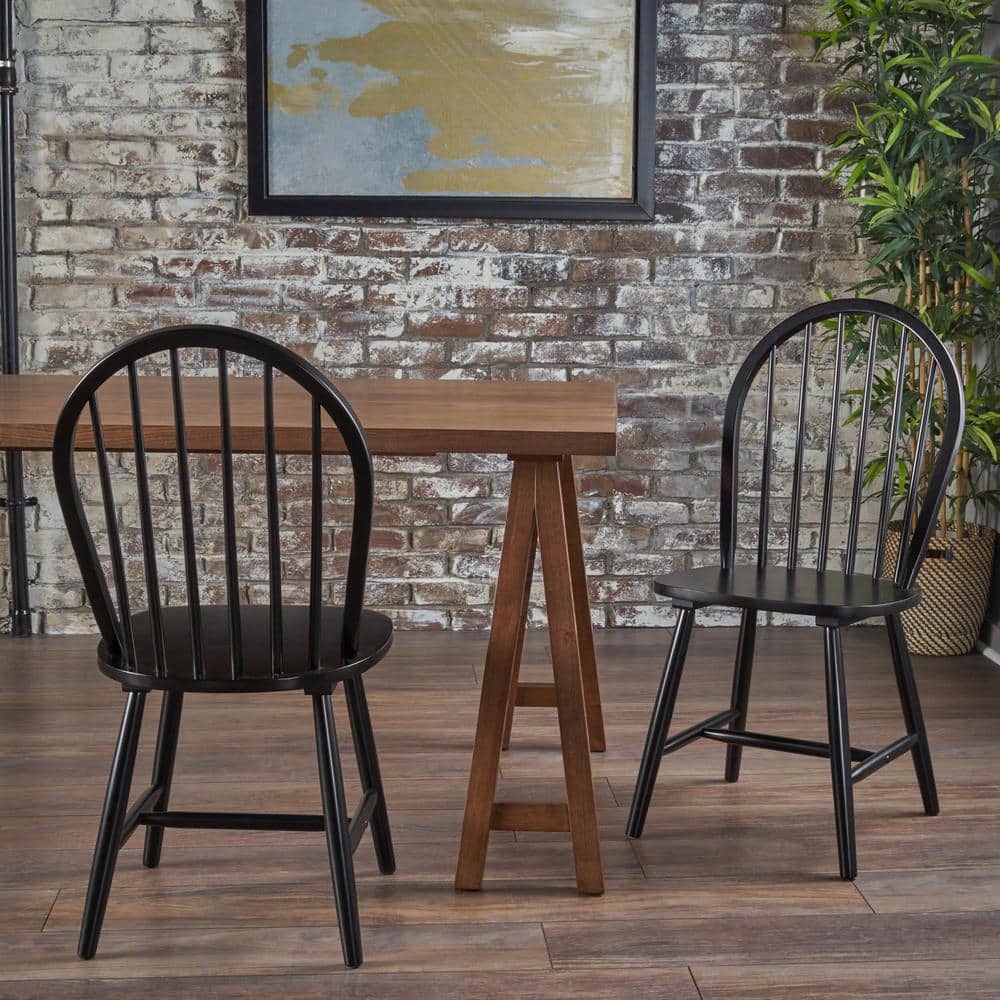 High Back Windsor Slat Side Chair in Black Rubberwood