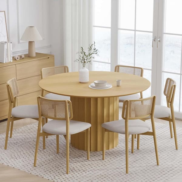 Dovelina 52 in. Natural Oak Wood Color Column Pedestal Round Kitchen Table Dining Table Seats 4