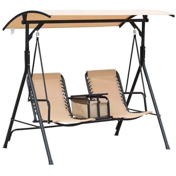 Unbranded 69.25 in. Seats 2-People Metal Patio Swing with Pivot Storage Table