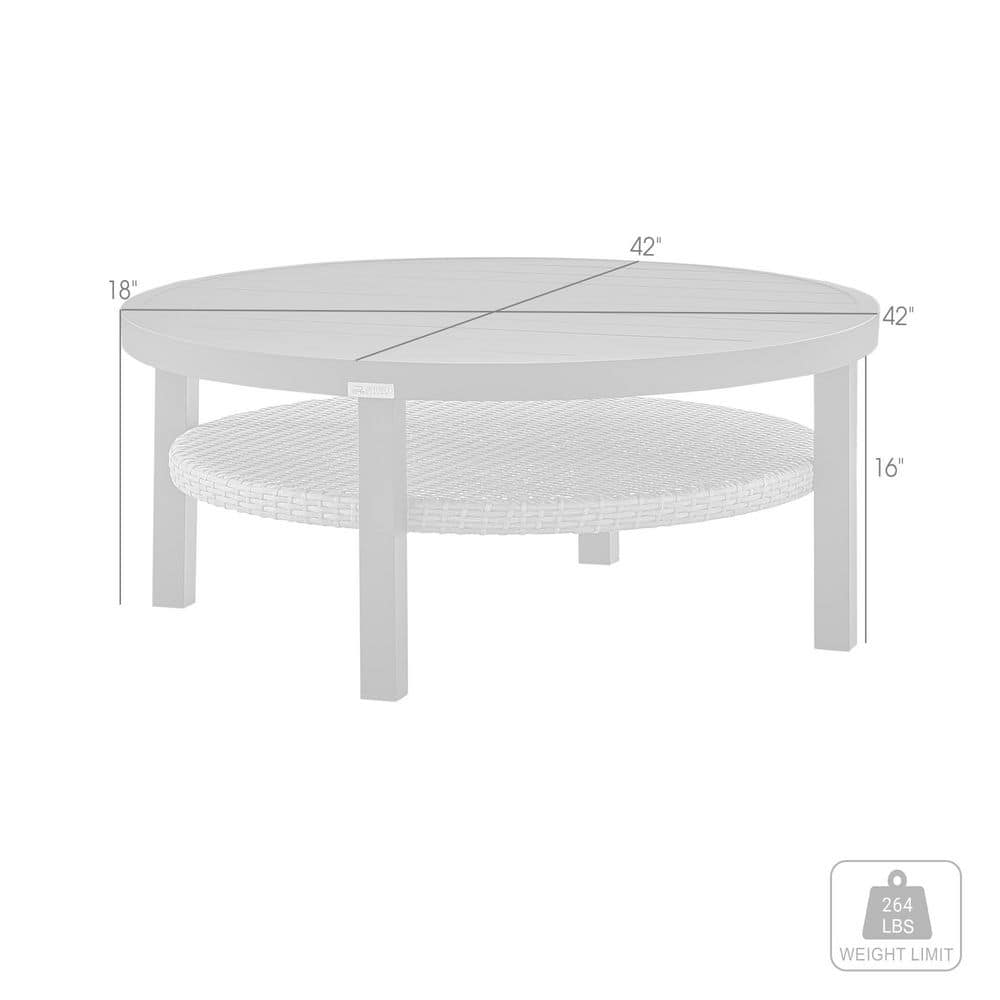 Aileen Black Aluminum Round Outdoor Coffee Table with Grey Wicker Shelf