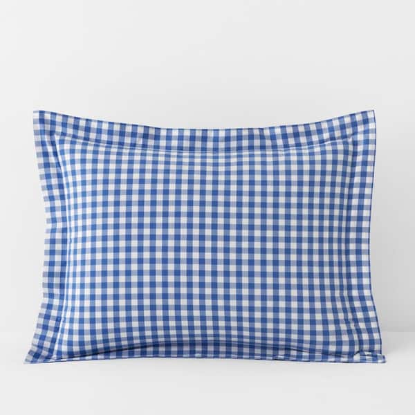 The Company Store Company Cotton Gingham Yarn-Dyed Blue Cotton Percale King Sham