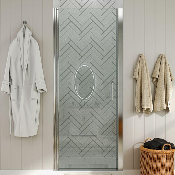 waterpar 36 to 37-1/4 in. W x 72 in. H Pivot Swing Frameless Shower Door in Chrome with Clear Glass