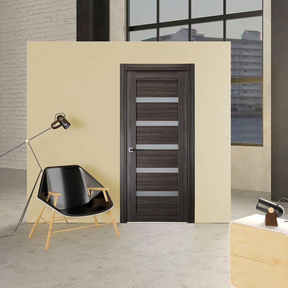 Leora Gray Oak and Frosted Glass Interior Door Slab
