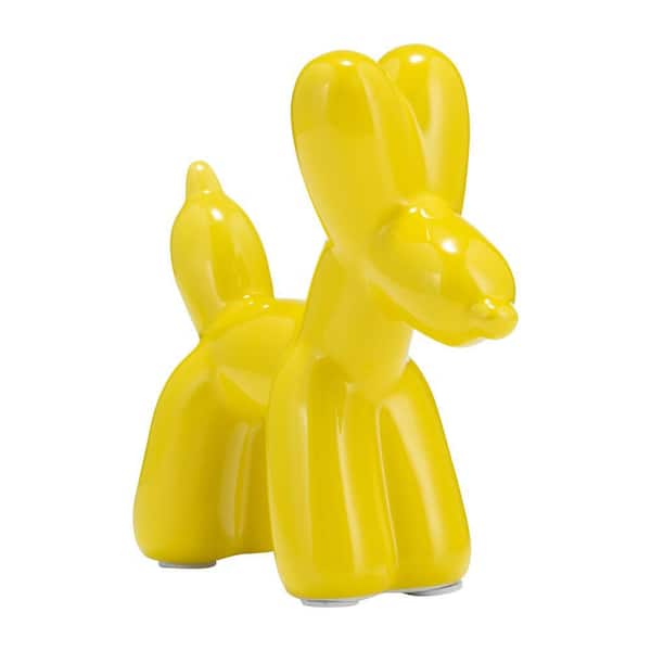 7 in. x 7 in. Yellow Stoneware Ceramic Novelty Solid Balloon Dog Figurine