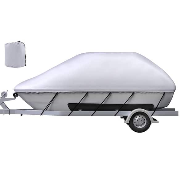 SKYSHALO 16ft. 18.5 ft. Trailerable Boat Cover, Waterproof Boat Cover, Beam Width up to 98 in. v Hull Cover Heavy Duty 600D