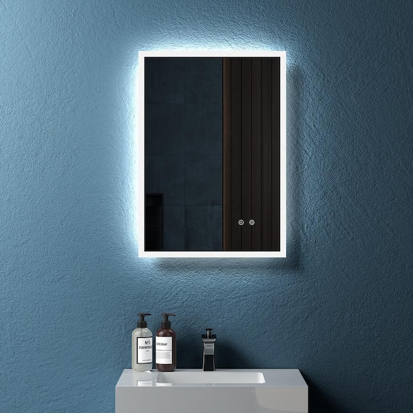 Unbranded 20 in. W x 28 in. H LED Rectangular Framed Dimmable Wall Bathroom Vanity Mirror in White