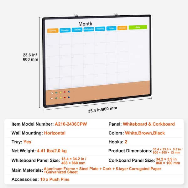 SKYSHALO 36 L x 24 W Monthly Calendar Whiteboard and Cork