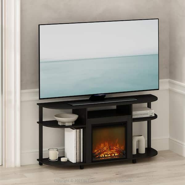 Furinno Jensen Americano/Black TV Stand Entertainment Center Fits TV's up to 55 in. with No Heat Decorative Electric Fireplace