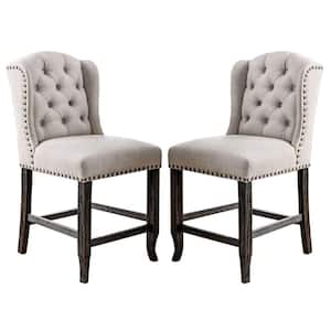 36.5 in. Antique Black and Ivory Low Back Wood Frame Counter Height Stool with Fabric Seat (Set of 2)