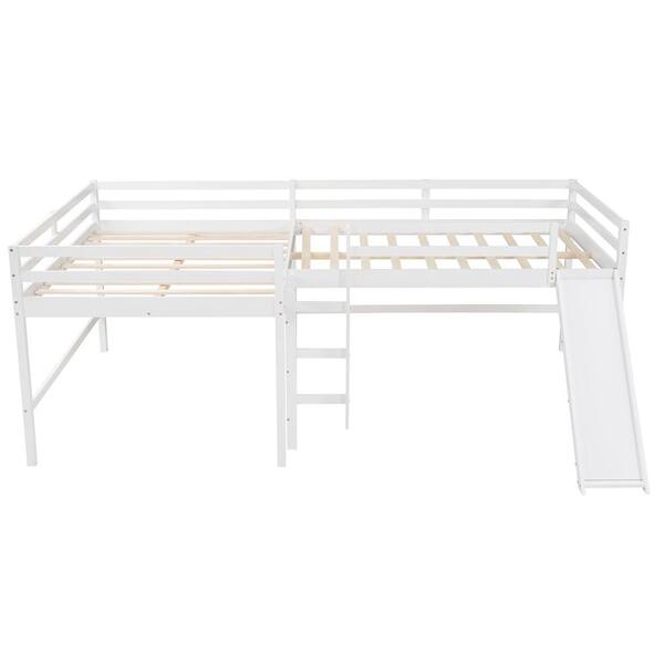 Utopia 4niture Heriene White Full Size L-Shaped Loft Bed with Built-in ...