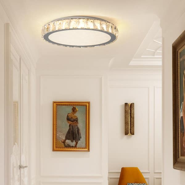 19.7 in. W Crystal LED Ceiling Light Flush Mount Chandelier 45W Dimmable Modern Chrome Lighting Fixture