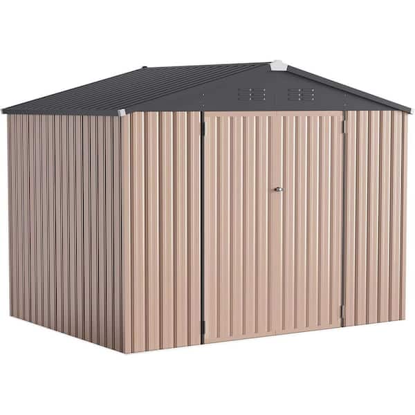 6 ft. W x 8 ft. D Arched Brown Metal Outdoor Storage Shed with Double Door for Garden, Backyard (48 sq. ft. )