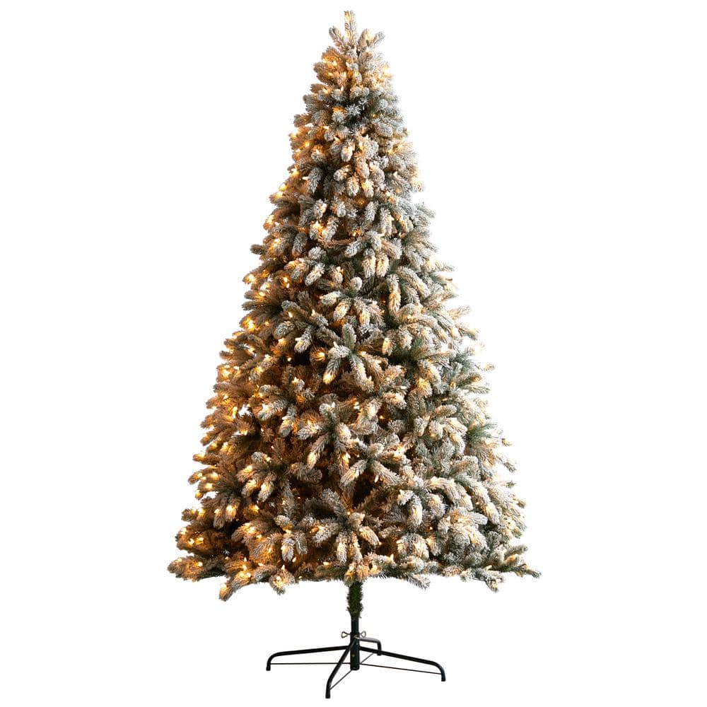 Nearly Natural 9 ft. Flocked South Carolina Spruce Artificial Christmas Tree with 850 Clear Lights and 2329 Bendable Branches