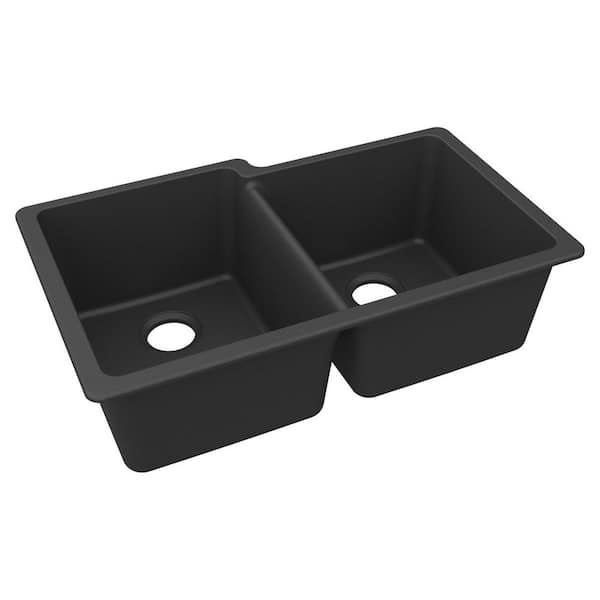 Elkay Quartz Classic 33 in. Undermount Double Bowl Matte Black Granite/Quartz Composite Kitchen Sink Only