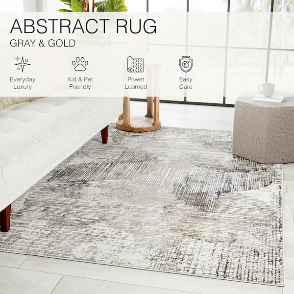 Lavorre Gray/Gold 6 ft. 7 in. x 9 ft. 6 in. Abstract Rectangle Area Rug
