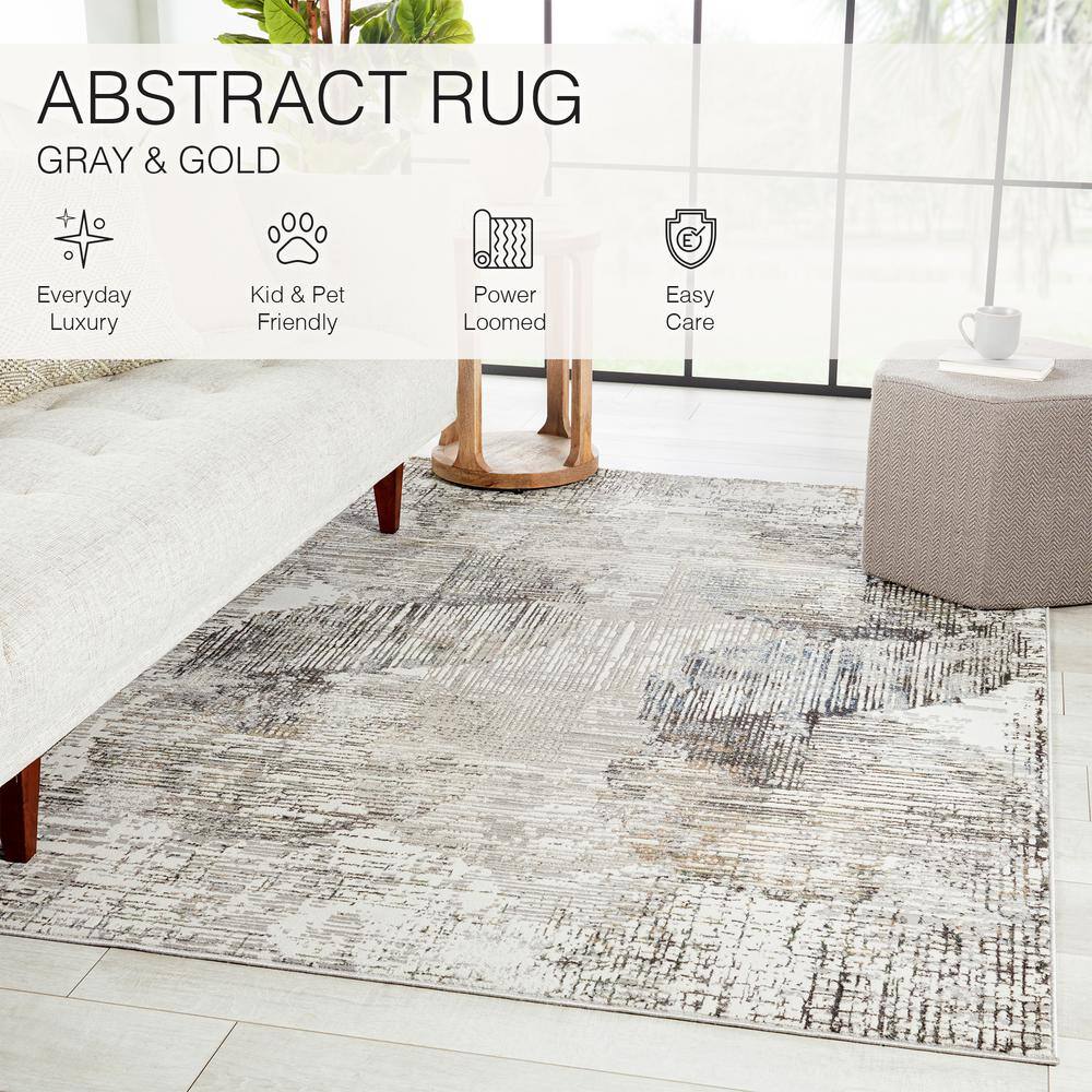 Gray Abstract 8' x 10' Stain-Resistant Synthetic Area Rug