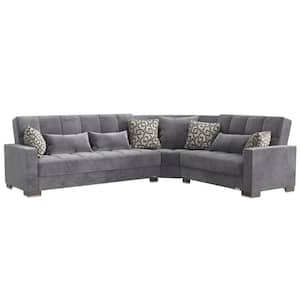 Basics Collection 3-Piece 108.7 in. Microfiber Convertible Sofa Bed Sectional 6-Seater With Storage, Grey