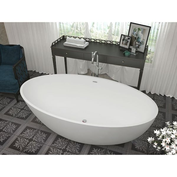 Hangiri 67 in L x 36 in W Stone Resin Flatbottom Freestanding Bathtub in Matte White