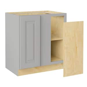 Grayson Pearl Gray Plywood Shaker Assembled Blind Corner Kitchen Cabinet Soft Close Right 30 in W x 24 in D x 34.5 in H
