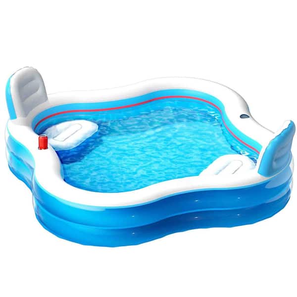 80 in. x 80 in. Inflatable Swimming Pool with Built-In Seats, Backrests and Cup Holders