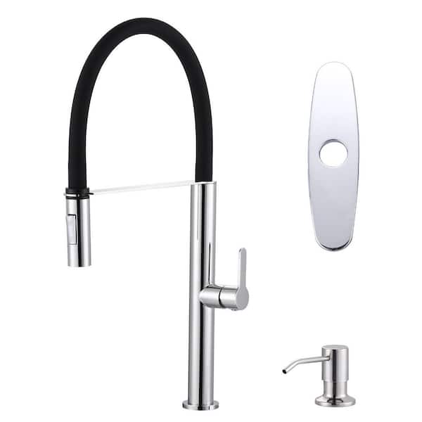 AVITAS 21.2 in. Single Handle Pull Down Sprayer Kitchen Faucet with Soap Dispenser and 360 Degree Spout Swivel in Chrome
