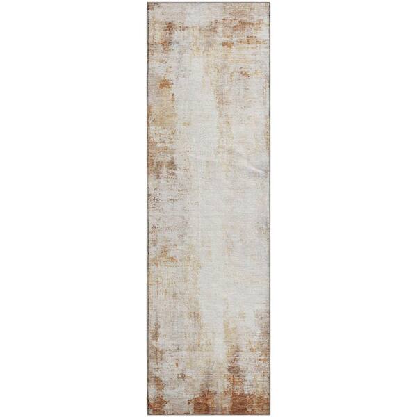 Mayfield Premium Machine Washable Abstract AMF2171 Copper 2 ft. x 7 ft. Runner Rug