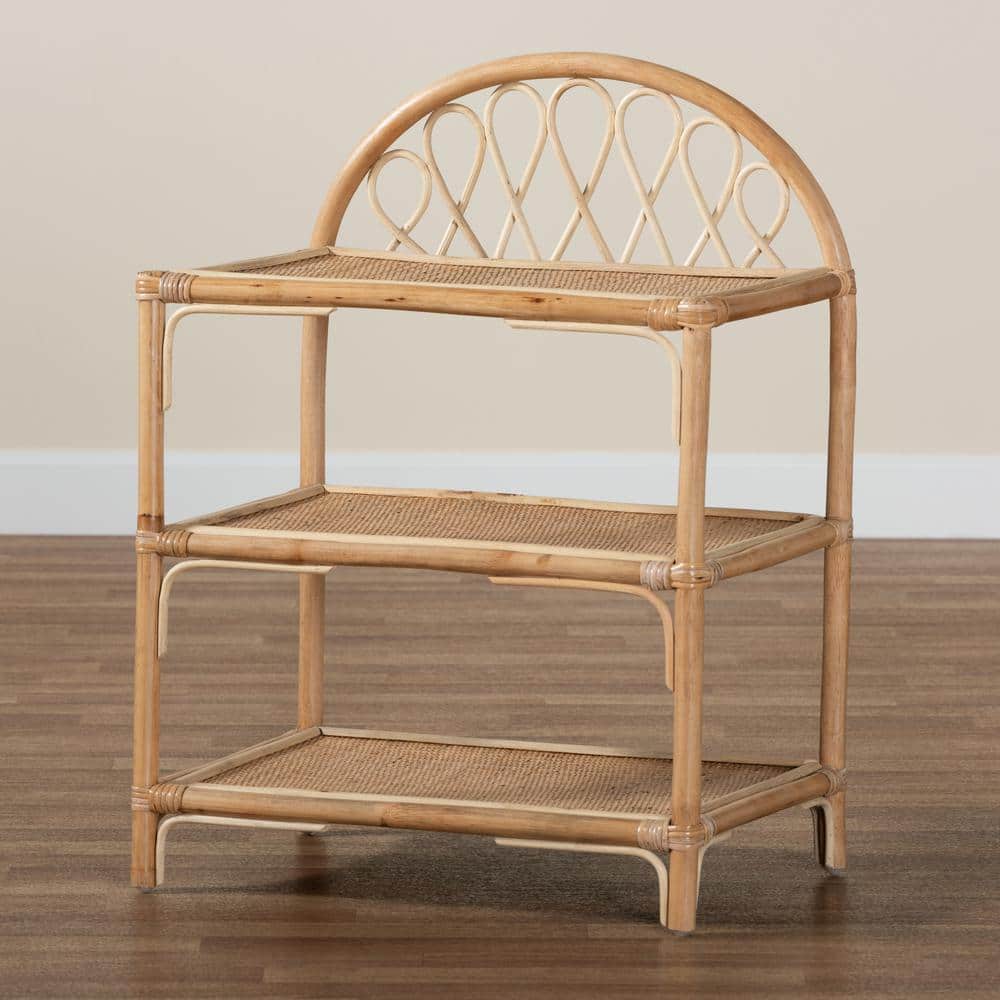 Natural Brown Rattan 3-Tier Bohemian Display Shelf