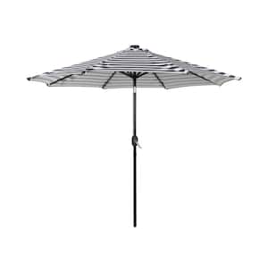 Marina 9 ft. Market Patio Solar LED Umbrella in Black and White Stripe
