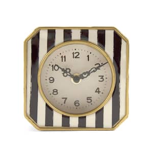 Black and White Striped with Gold Trimmed Rounded Square Table Clock