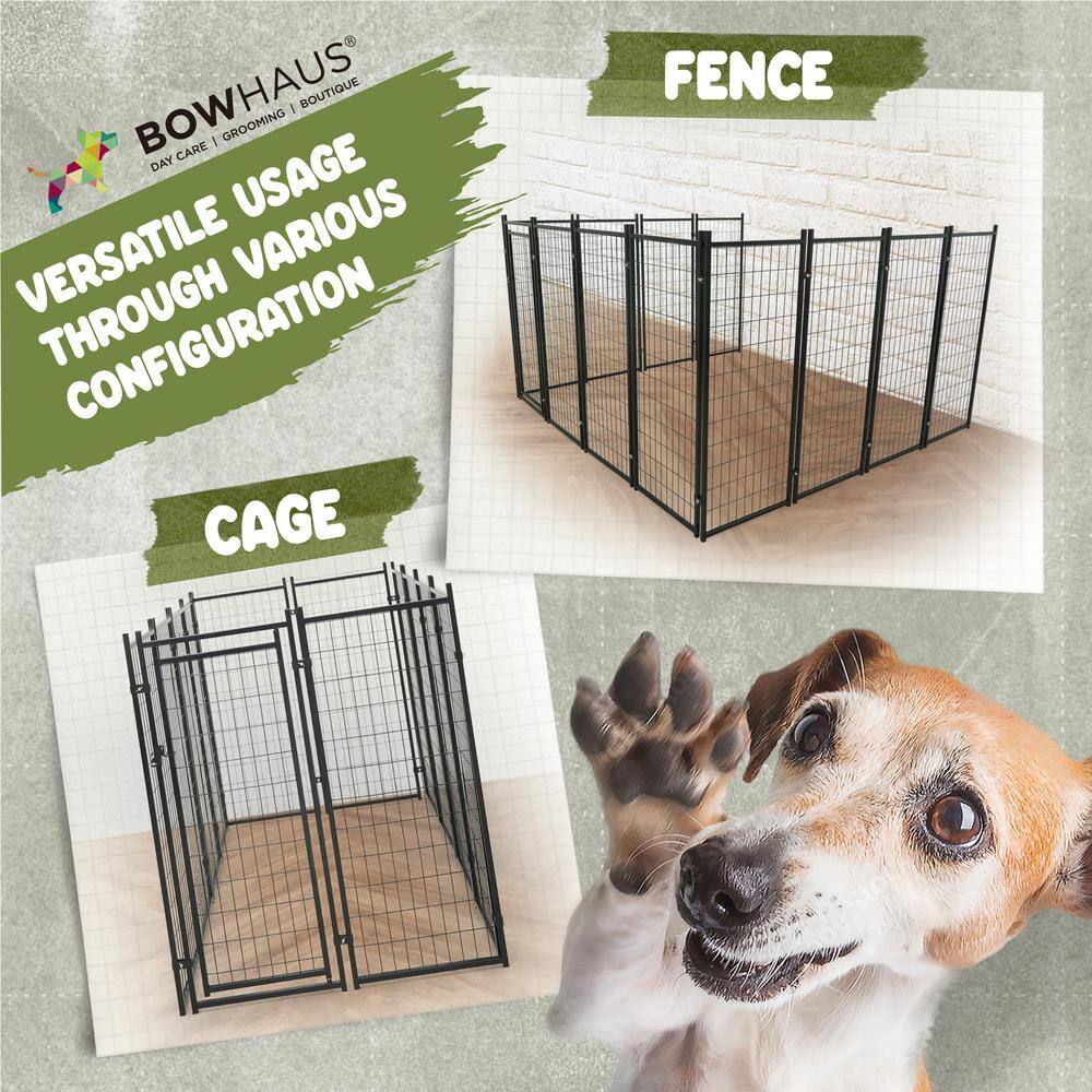 Large Black Metal Dog Kennel with Removable Grey Roof