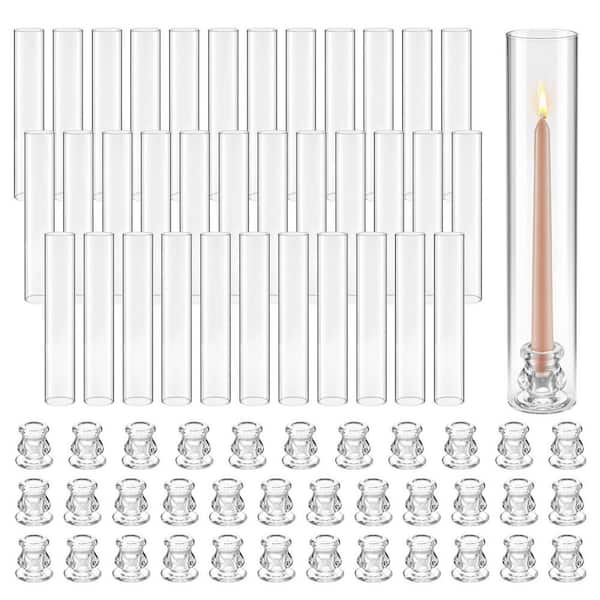 Hurricane Candle Holders Set of 36, Φ2.56 x 13.78 in. Tall White Glass Cylinder Candleholder Sleeve, Wind Protection