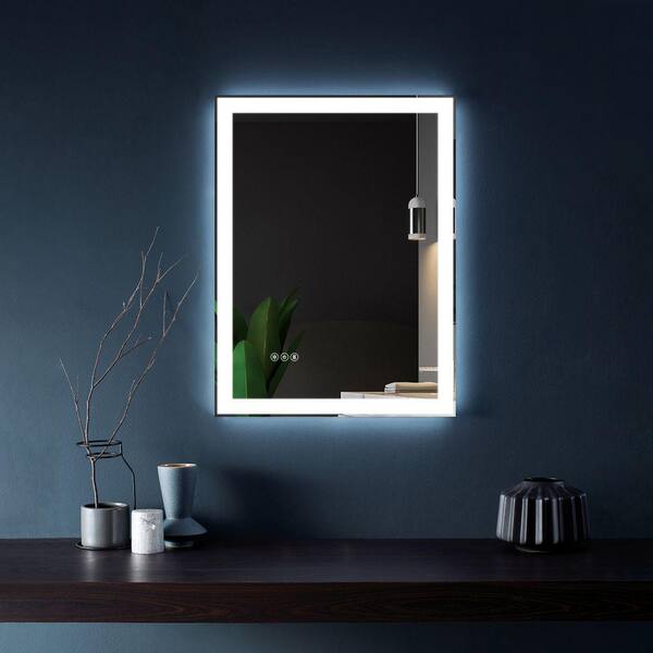 EPOWP 24 in. W x 32 in. H Rectangular Frameless Anti-Fog LED Wall Bathroom Vanity Mirror in Silver