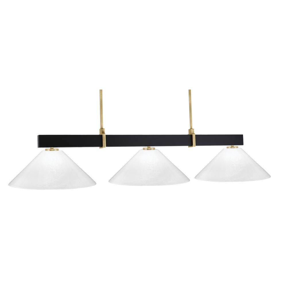 Balmore 3-Light Matte Black and New Age Brass Billiard Light with 16 in. Wh
