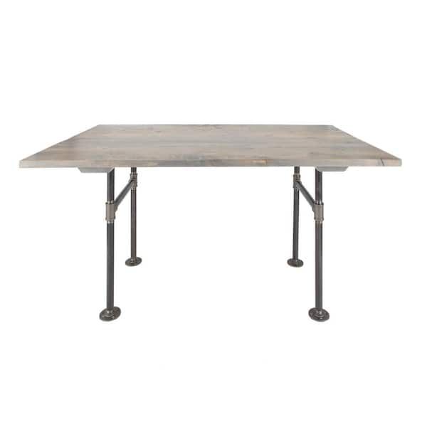 PIPE DECOR 60 in. x 36 in. x 29.5 in. Riverstone Grey Restore Wood Dining Table with Industrial Steel Pipe Legs