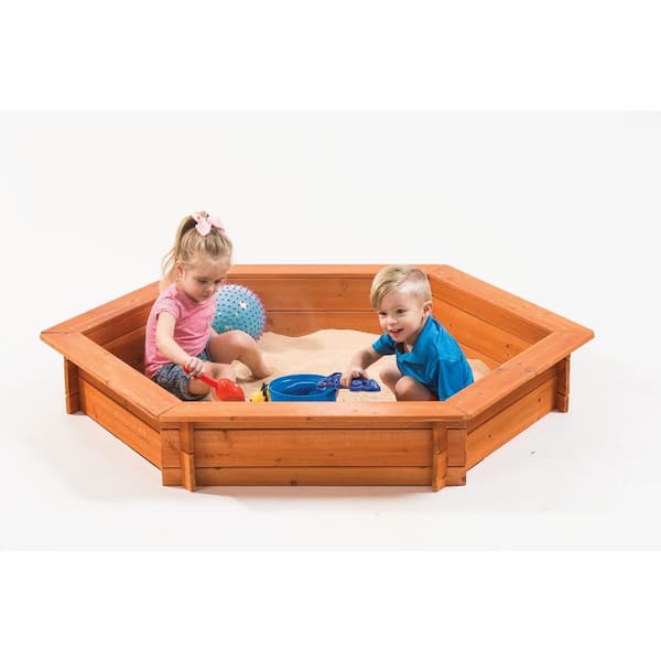 Creative Cedar Designs Hexagon 5 ft. x 4 ft. Wood Sandbox with Cover and Lining