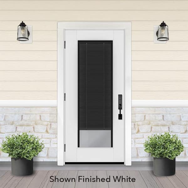 Legacy 28 in. x 77 in. Full Lite Clear Glass Noir Miniblind RHOS White Finish Fiberglass Prehung Door w/4-9/16 in. Jamb