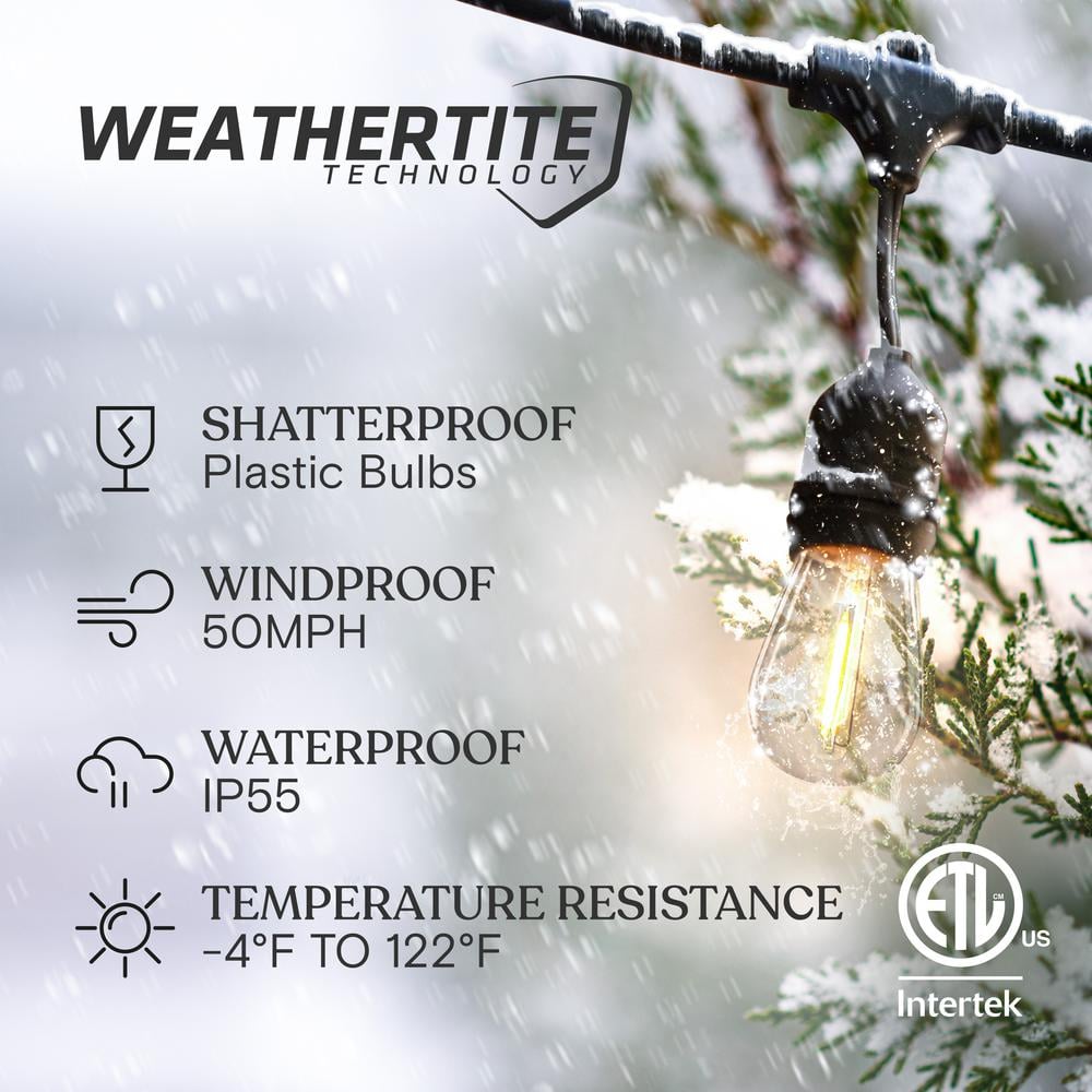 Brightech Ambience Pro 15 Light 48 Ft. Outdoor Plug-in LED S14 Edison Bulb String-Light 2700k Soft White AMB-1W-48