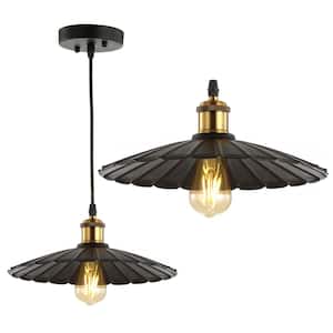 Lotus 12.25 in. 1-Light Brass Gold/Black LED Pendant with Adjustable Metal