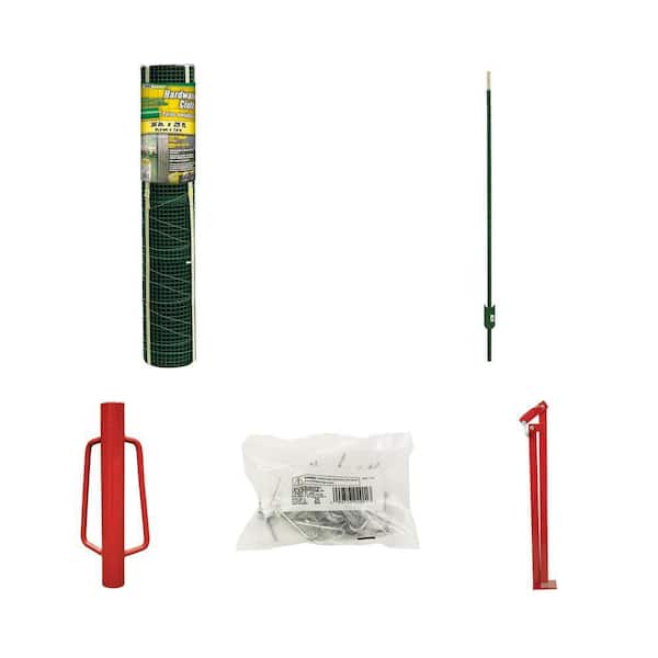 1/2 in. x 3 ft. x 25 ft. PVC Garden Fence, 5 ft. Steel T-Post, Post Driver, T-Post Clips (25 per Bag) and Fence Puller