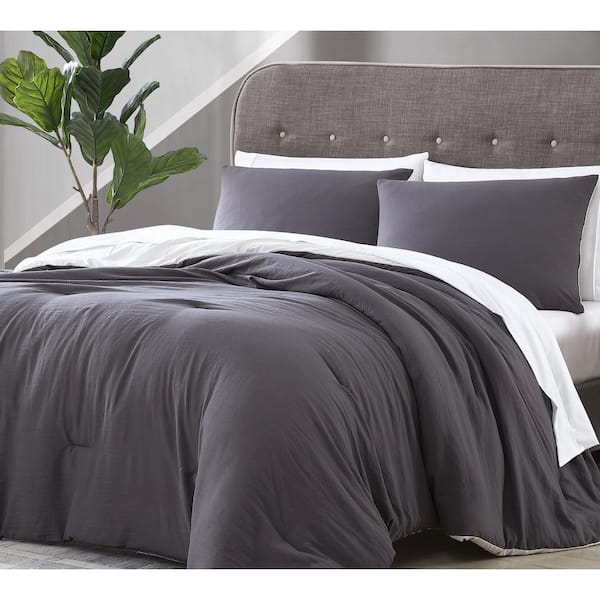 Unbranded Arica 7-Piece Enzyme Washed Grey/Grey Polyester King BIAB